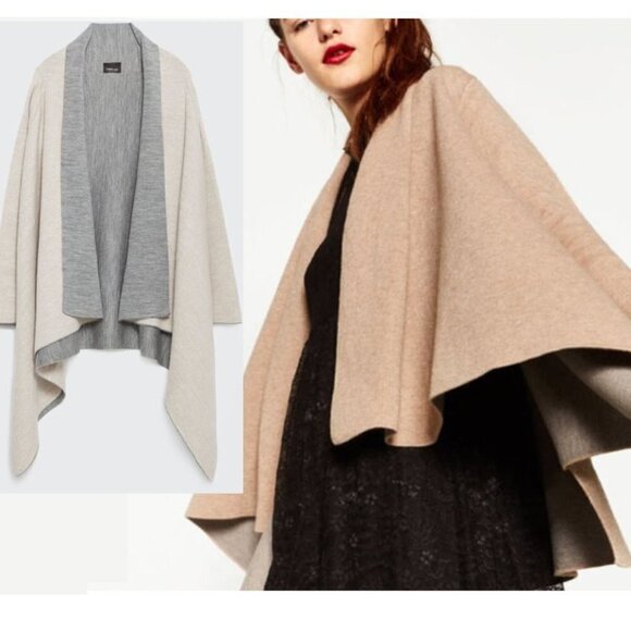 Zara Waterfall Open Cardigan Grey and Tan - Picture 1 of 14